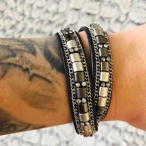 Black and Silver Wrap bracelet with Rhinestones